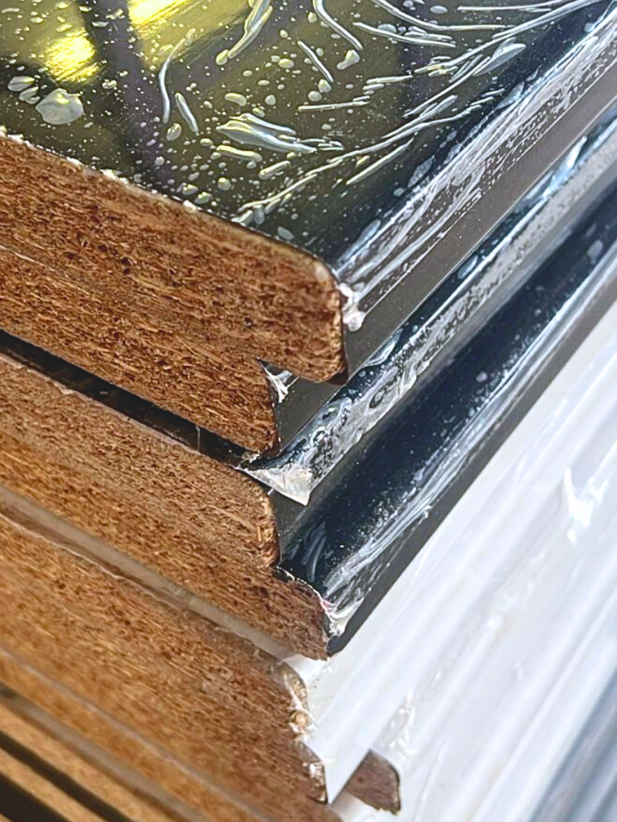 Custom countertop manufacturing showing postform bullnose edge detail during production at DRT Laminating Johannesburg