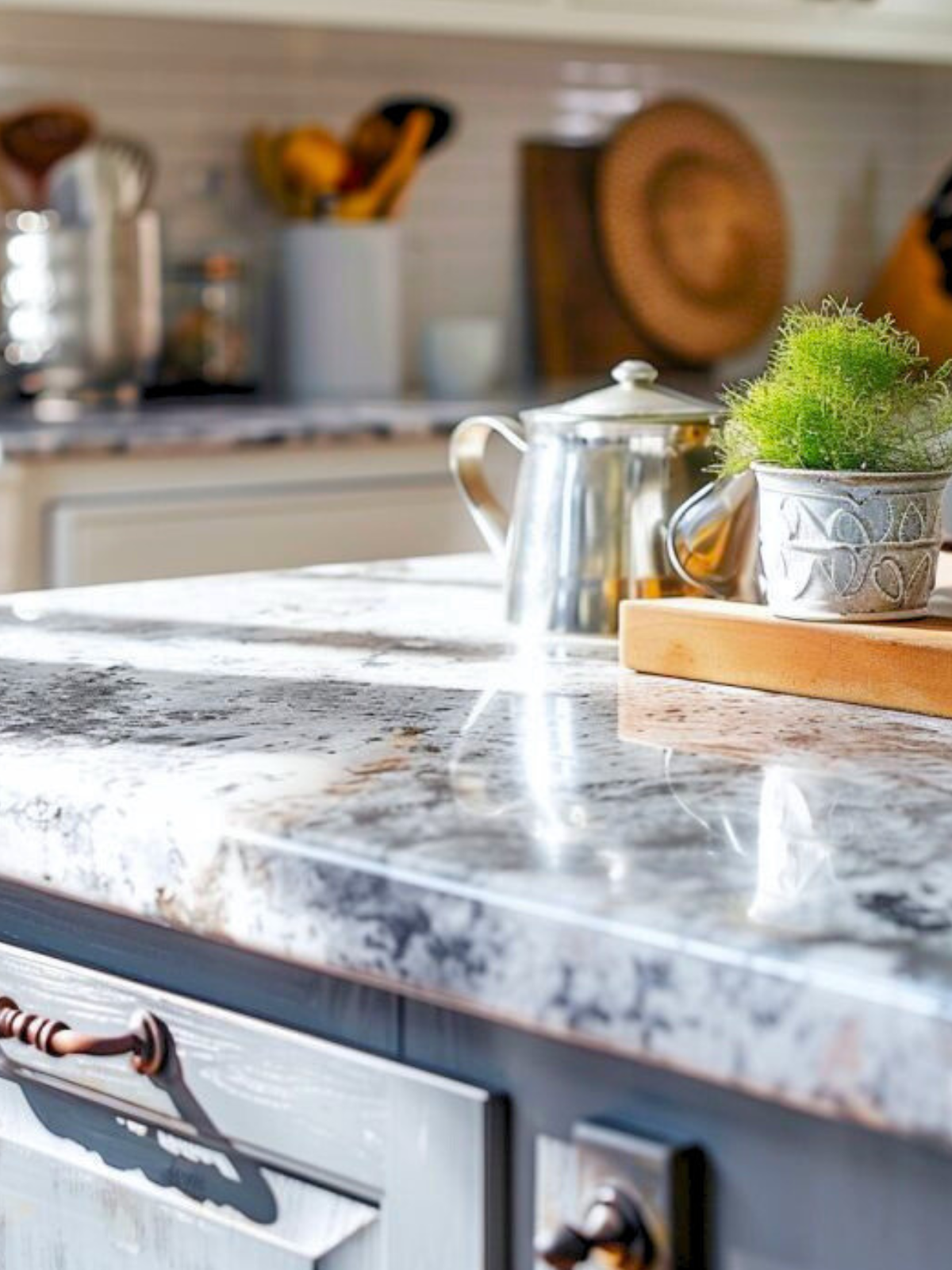 High-quality granite-look kitchen countertops installed in modern Johannesburg kitchen by DRT Laminating